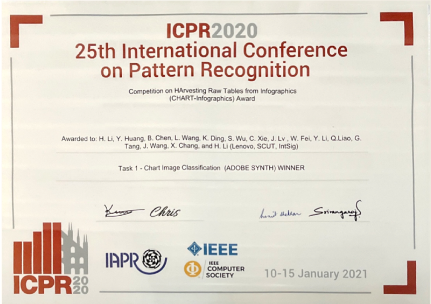 2020 ICPR 国际模式识别旗舰会议——获得11项冠军
